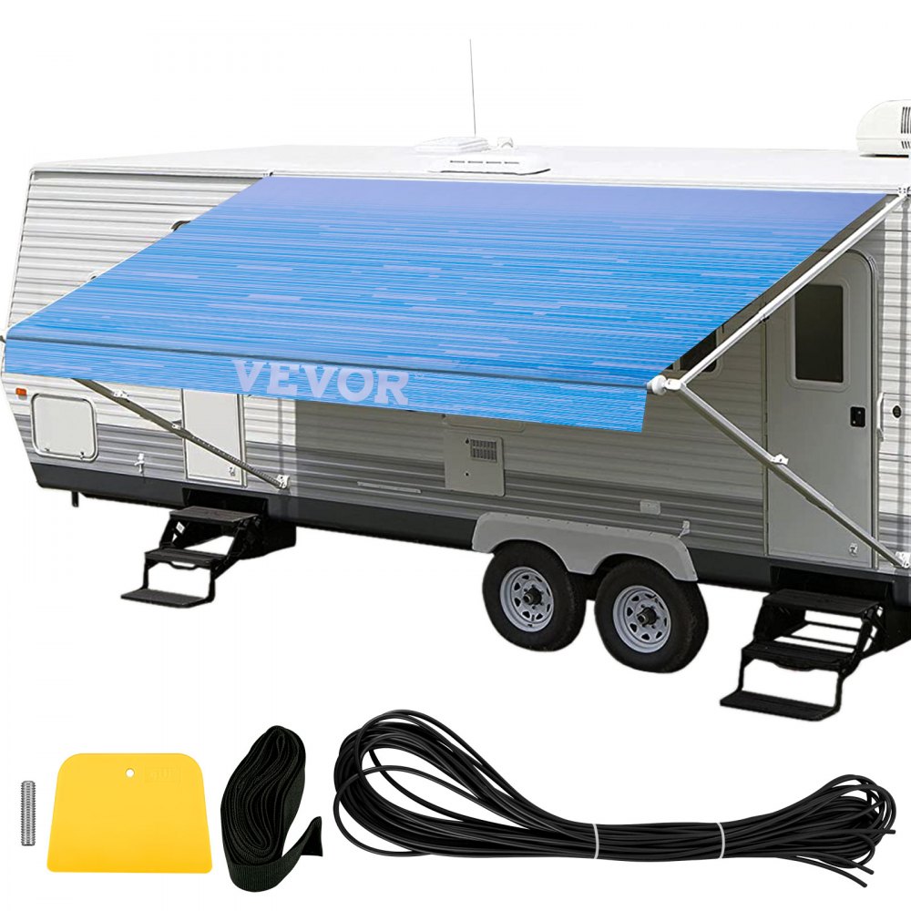 VEVOR RV Awning 18' Camper Awning Fabric, Trailer Awning Canopy Patio Camping Car Awning, Durable 15oz Vinyl Roller Tube for RV, Van, SUV, Patio Awning Replacement Ocean Blue Fade - ZYSRV62418JBL0001V0