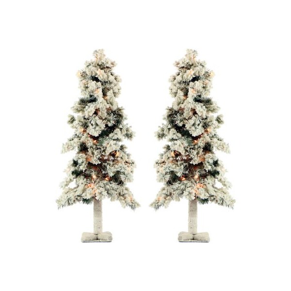 Almo Fulfillment Services Fraser Hill Farm Artificial Christmas Tree - 3 Ft. Snowy Alpine Tree - Clear Lights - Set of 2 - FFSA030-1SN/SET2