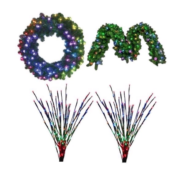 Celebrations Platinum Brilliant LED Prelit RGBW Entryway Kit Wreath - BRENTPA