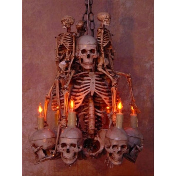 Perfectpretend Chandelier Skeleton  3 Med &amp; Small Skeletons Holding Six Skulls - PE1413075
