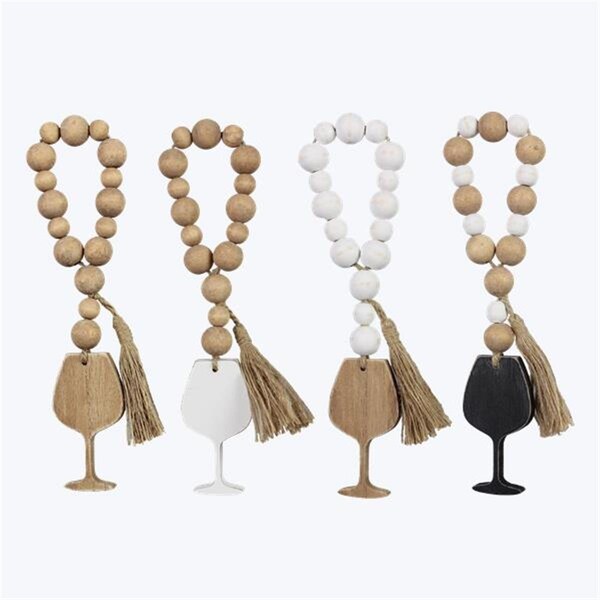 Youngs Wood Wine Bottle Charm with Blessing Beads, 4 Assortments - 11268