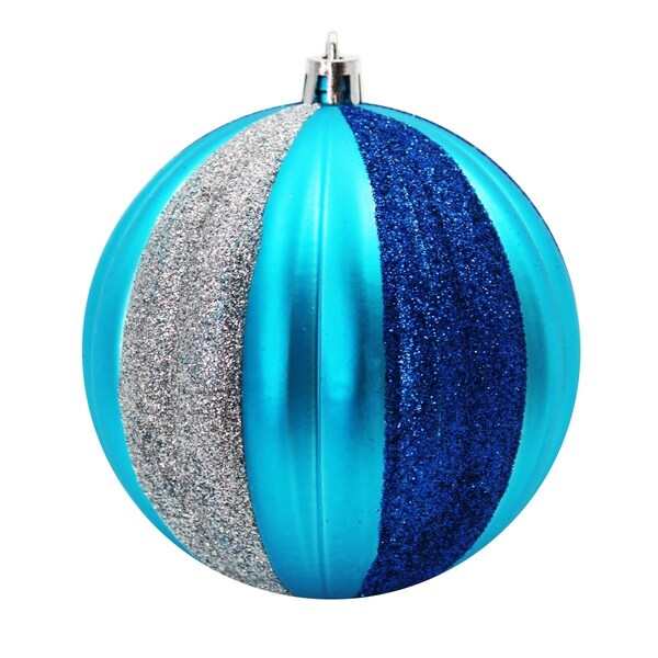 Queens Of Christmas Ball Ornaments Blue Aqua & Silver, 12PK - ORNPK-STRPB-BLS-12