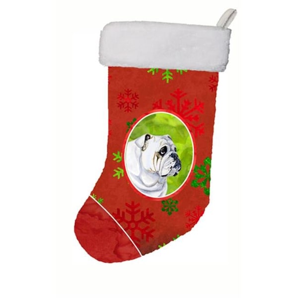 Carolines Treasures Carolines Treasures LH9319-CS 11 x 18 in. Bulldog English Red And Green Snowflakes Holiday Christmas Christmas Stocking - LH9319-CS