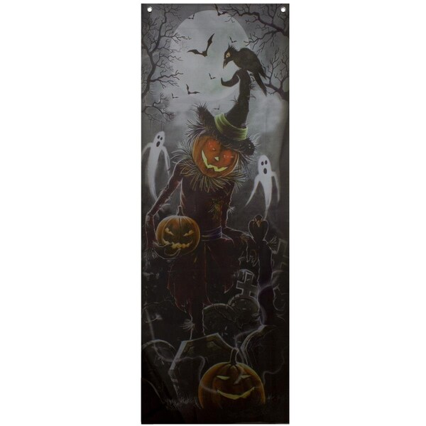 Heat Wave 70.75 in. Scary Jack-o-lantern in Graveyard Halloween Door Decoration - HE1800367