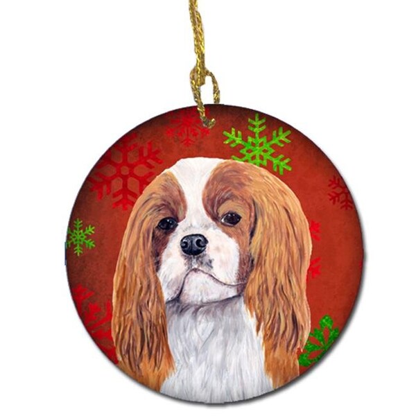 Carolines Treasures Carolines Treasures SC9434-CO1 Cavalier Spaniel Red Snowflakes Holiday Christmas Ceramic Ornament - SC9434-CO1