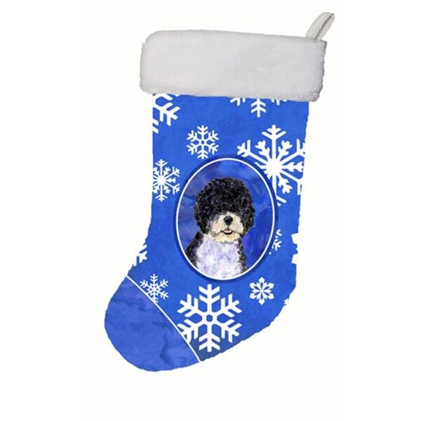 Carolines Treasures Carolines Treasures SS4628-CS 11 W x 8 H in. Portuguese Water Dog Winter Snowflakes Christmas Stocking - SS4628-CS