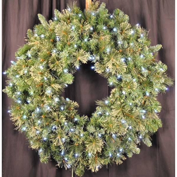 Queens Of Christmas 4 ft. Blended Pine Pre-Lit with LEDs Wreath, Pure White - GWBM-04-LPW