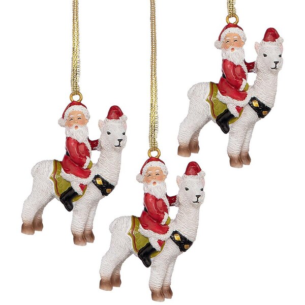 Design Toscano Santa's New Xmas Ride Llama Holiday Ornament, PK 3 - QS929845
