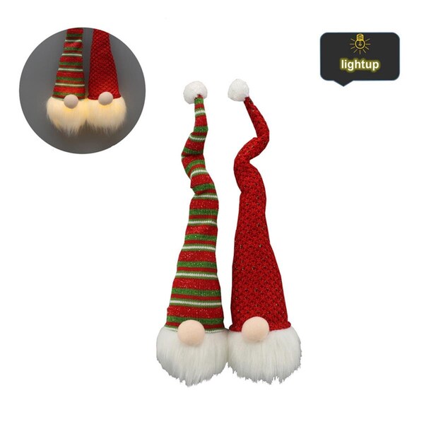 Admired By Nature 15 Gnome Head Ornament wLED Light Set of 2 - ABN5D012RDGRN