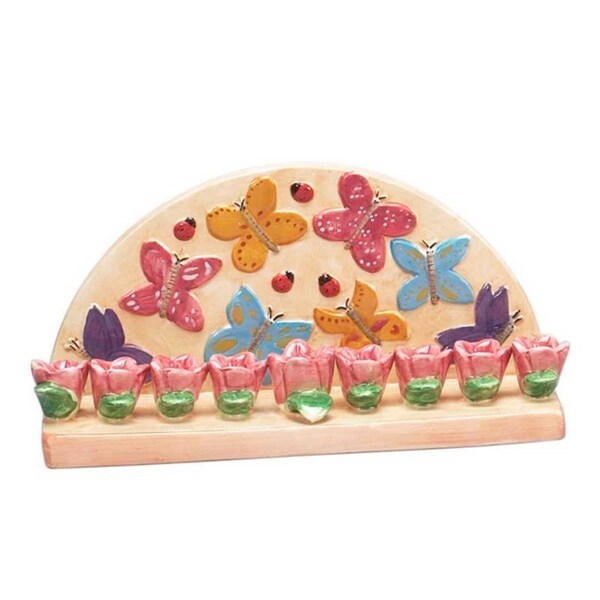 Ss Collectibles Ceramic Flowers and Butterfly Design Menorah - SS1081001