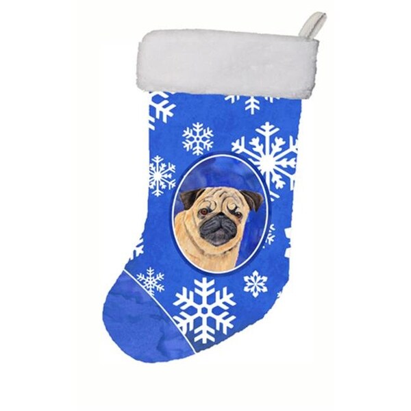 Carolines Treasures Carolines Treasures SC9371-CS 11 x 18 in. Pug Winter Snowflakes Christmas Stocking - SC9371-CS