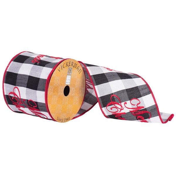 Vickerman 4 in. x 10 Yard Red Merry Christmas on Plaid Edge Ribbon - Q172170