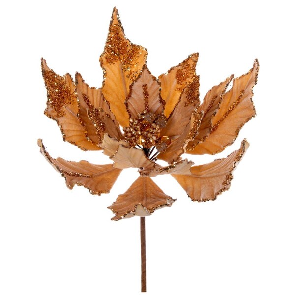 Vickerman 12 in. Artificial Double Sided Velvet Poinsettia Christmas Pick, Gold - L217408