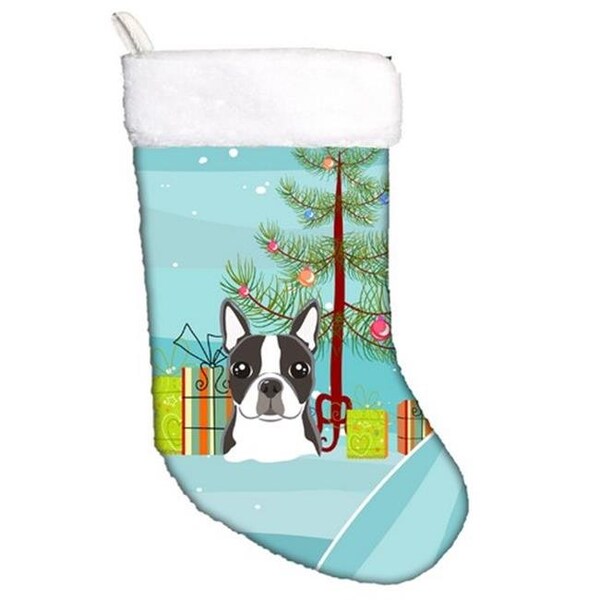 Carolines Treasures Carolines Treasures BB1575CS Christmas Tree & Boston Terrier Christmas Stocking - BB1575CS