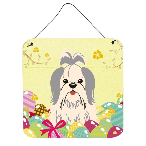 Carolines Treasures Easter Eggs Shih Tzu Silver White Wall or Door Hanging Prints - BB6085DS66