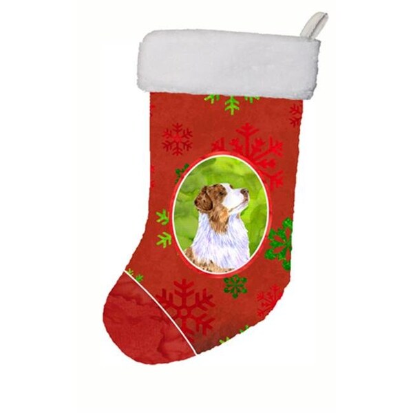 Carolines Treasures Carolines Treasures LH9318-CS 11 x 18 in. Australian Shepherd Red Green Snowflakes Holiday Christmas Christmas Stocking - LH9318-CS