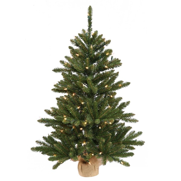 Vickerman 30 in. Anoka Pine Artificial Green Christmas Tree with Burlap Base Dura-Lit 50 Warm White LED Light - B160431LED