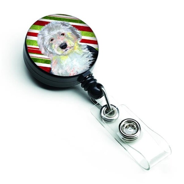 Teacher'S Aid Old English Sheepdog Candy Cane Holiday Christmas Retractable Badge Reel - TE222917