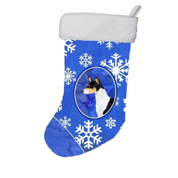 Carolines Treasures Carolines Treasures SS4652-CS 11 W x 8 H in. Basenji Winter Snowflakes Christmas Stocking - SS4652-CS