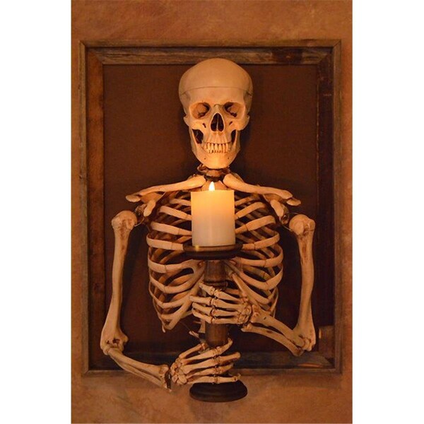 Wonderdesconcierto Framed 3D Harvey Skeleton Torso Holding Flameless Candle - WO1862228