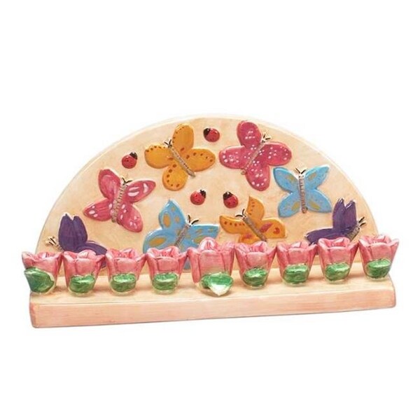 Giftmark GiftMark M-3675 Ceramic Flowers and Butterfly Design Menorah - M-3675