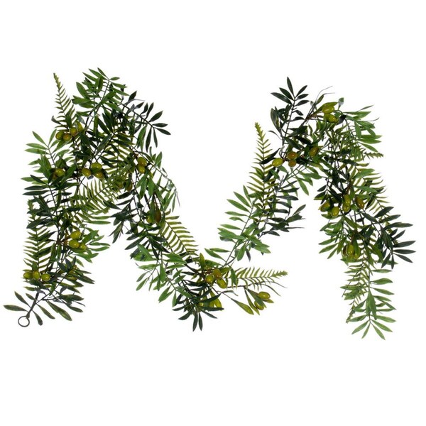 Vickerman 6 in. Mixed Olive Leaf Artificial Garland, Green - FK235006