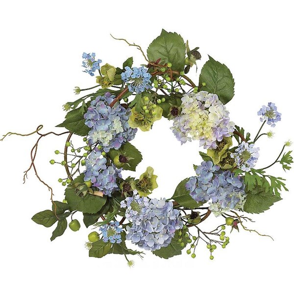 Nearly Natural Hydrangea Wreath 20 inch - Blue - 4642-BL