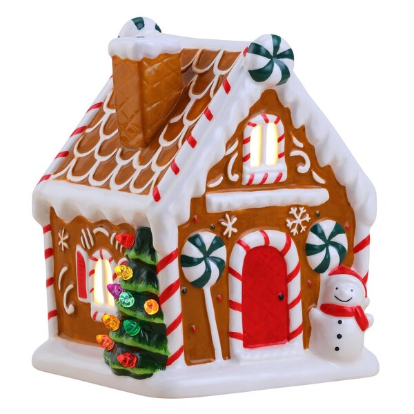 Mr. Christmas Mr. Christmas LED Brown Ceramic Gingerbread House Christmas Village 7 in. - 10903AC