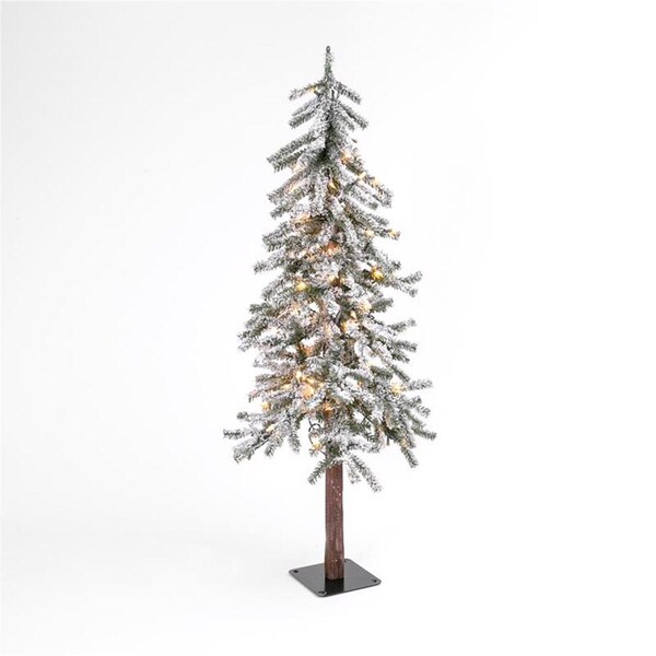 The Gerson Companies Gerson  4 ft. Slim LED Flocked Christmas Tree, Clear & Warm White - 100 Count - 9080503