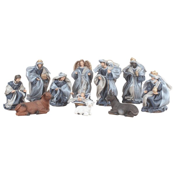 Queens Of Christmas 12 in. Fabric Nativity Set, Blue - 11 Piece - QC-NAT-FB-12-BL
