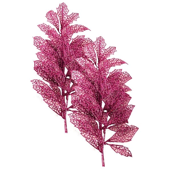 Queens Of Christmas 24 in. Glittered Leaf Pick for Christmas Decoration, Pink, 2PK - PCK24-LF-PI-2PK