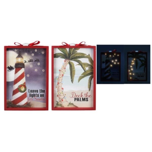 Youngs Wood Framed Wall Light Up Christmas Sign, Assorted Color - 2 Piece - 60355