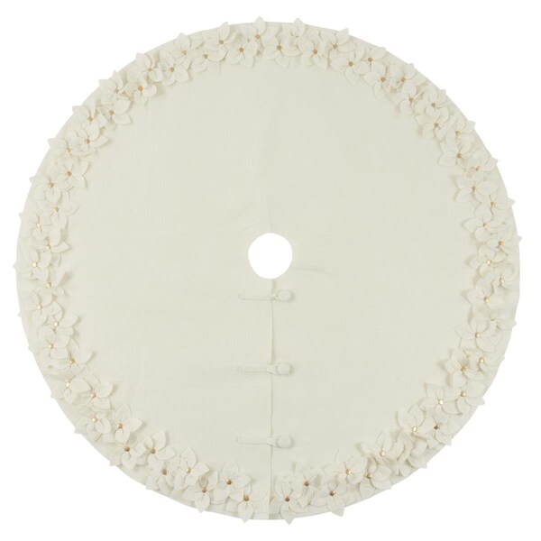Tistheseason 53 in. Round Felt Flower Design Christmas Tree Skirt, White - TI2487939