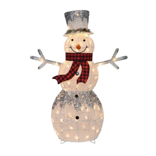 Santas Forest Pre-Lit Glitter Frosted Snowman, White, LED, Internal Light - 56920