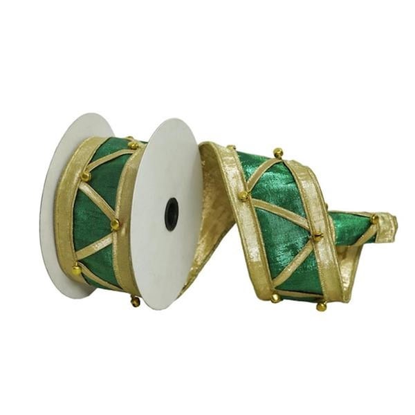 Vickerman 2.5 in. x 5 Yard Green & Gold Nut Cracker Wired Edge Christmas Ribbon - Q223177
