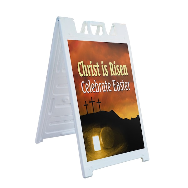 Signmission Christ Is Risen Celebrate Easter, A-Frame & 2 Decals Installed, Heavy-Duty Plastic Frame - SBHD-D-2436-CHRISTISRISENCELEBRATEEASTER
