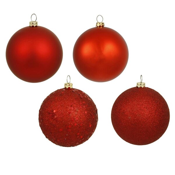 Vickerman 6 in. Red 4 Finish Ball Assorted Color Drilled Christmas Ornament Ball, 4PK - N591503DA
