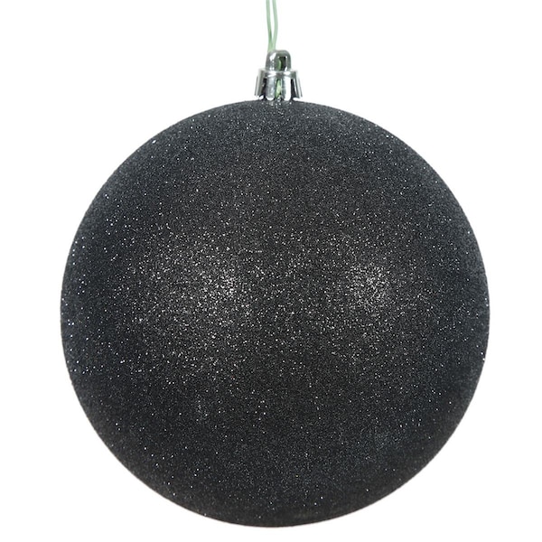 Vickerman Vickerman N591017DG Black Glitter Drilled Ball Ornament; 4 in. - 6 per Bag - N591017DG
