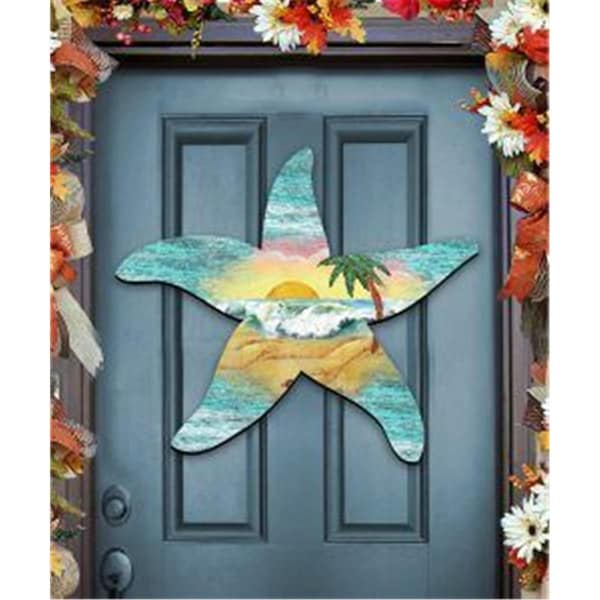 Gloriousgifts 8198531 Starfish Scenic Wooden Christmas Ornament Set of 2 - GL1772667