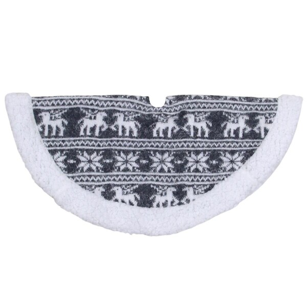 Go-Go 20 in. Gray Reindeer Lodge Mini Christmas Tree Skirt with Sherpa Trim - GO1770935