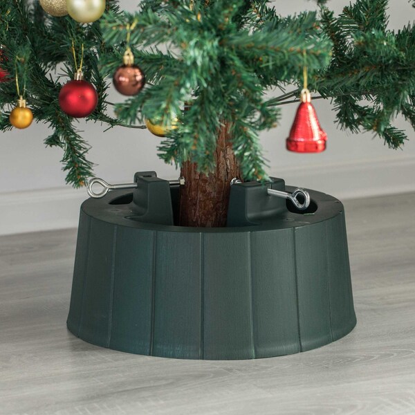 Gardenised Green Plastic Christmas Tree Stand With Screw Fastener - QI003953