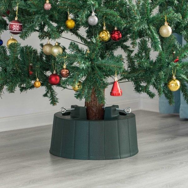 Gardenised Green Plastic Christmas Tree Stand With Screw Fastener - QI003953