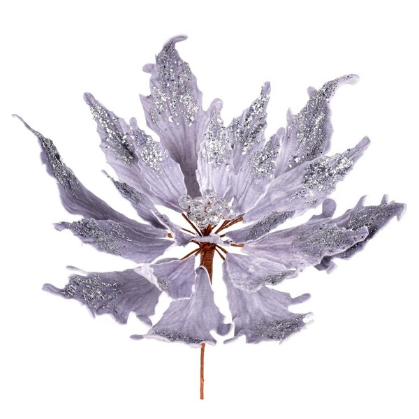 Vickerman 16 x 22 in. Silver Velvet Poinsettia Pick - LF202207