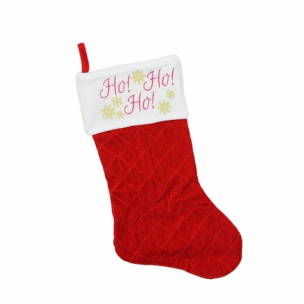 Northlight Seasonal Quilted Red Velvet HO HO HO Embroidered Christmas Stocking - 31755220