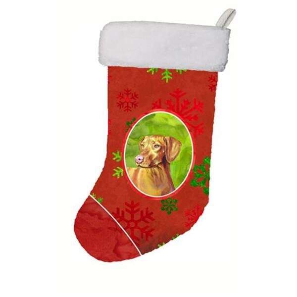 Carolines Treasures Carolines Treasures LH9325-CS 11 x 18 in. Vizsla Red And Green Snowflakes Holiday Christmas Christmas Stocking - LH9325-CS