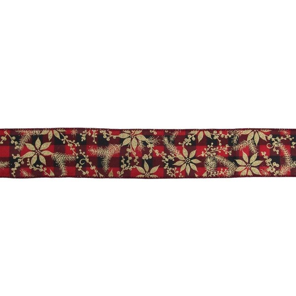 Go-Go 2.5 in. x 16 Yards Buffalo Plaid with Gold Christmas Wired Craft Ribbon - GO1769179