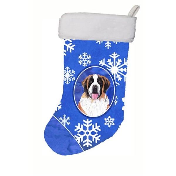 Carolines Treasures Carolines Treasures SC9382-CS 11 x 18 in. Saint Bernard Winter Snowflakes Christmas Stocking - SC9382-CS