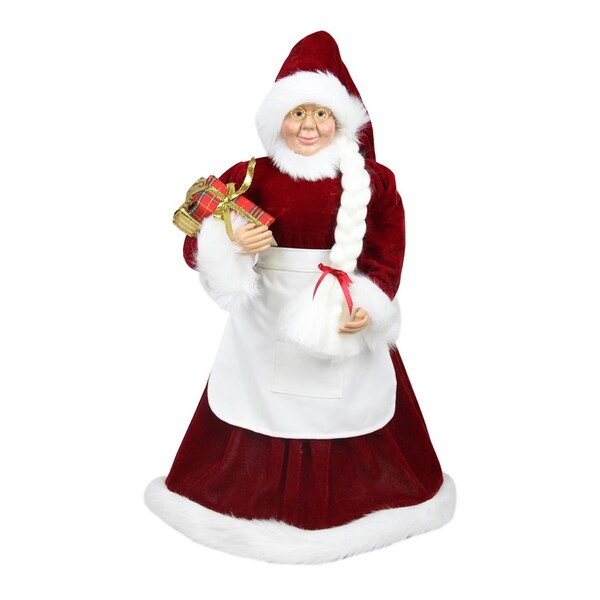 Northlight Seasonal Standing Mrs. Claus with Braided Hair and Gifts Christmas Figure - 31734303