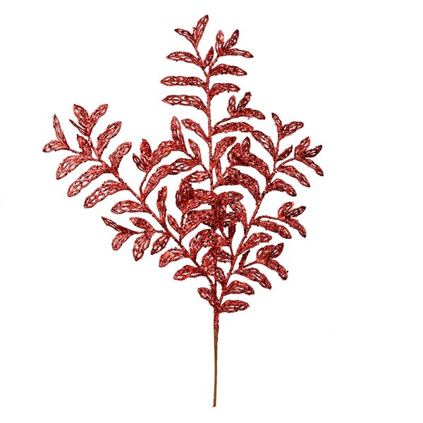 Vickerman 22 in. Red Bipinnate Glitter Leaf Spray, 12 per Bag, 12PK - L186103