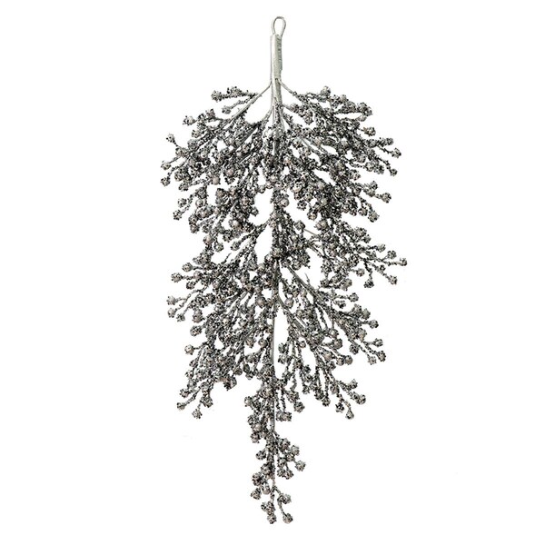 Vickerman 33 in. Pewter Glitter Berry Door Swag Tear Drop Outdoor, 12PK - L180927
